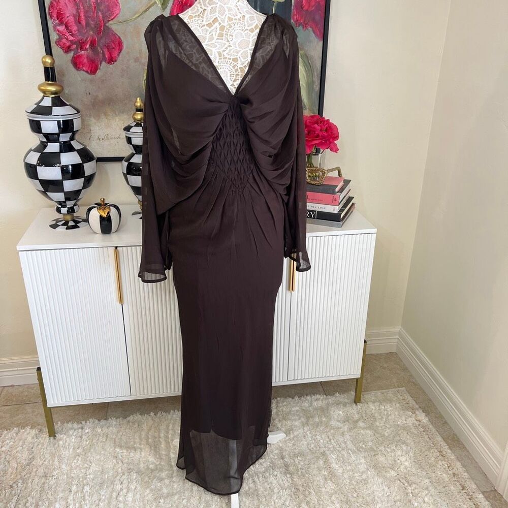 ASOS Design Women's Plunge Cape Sleeve Maxi Dress Chocolate Brown Size 4 NWT